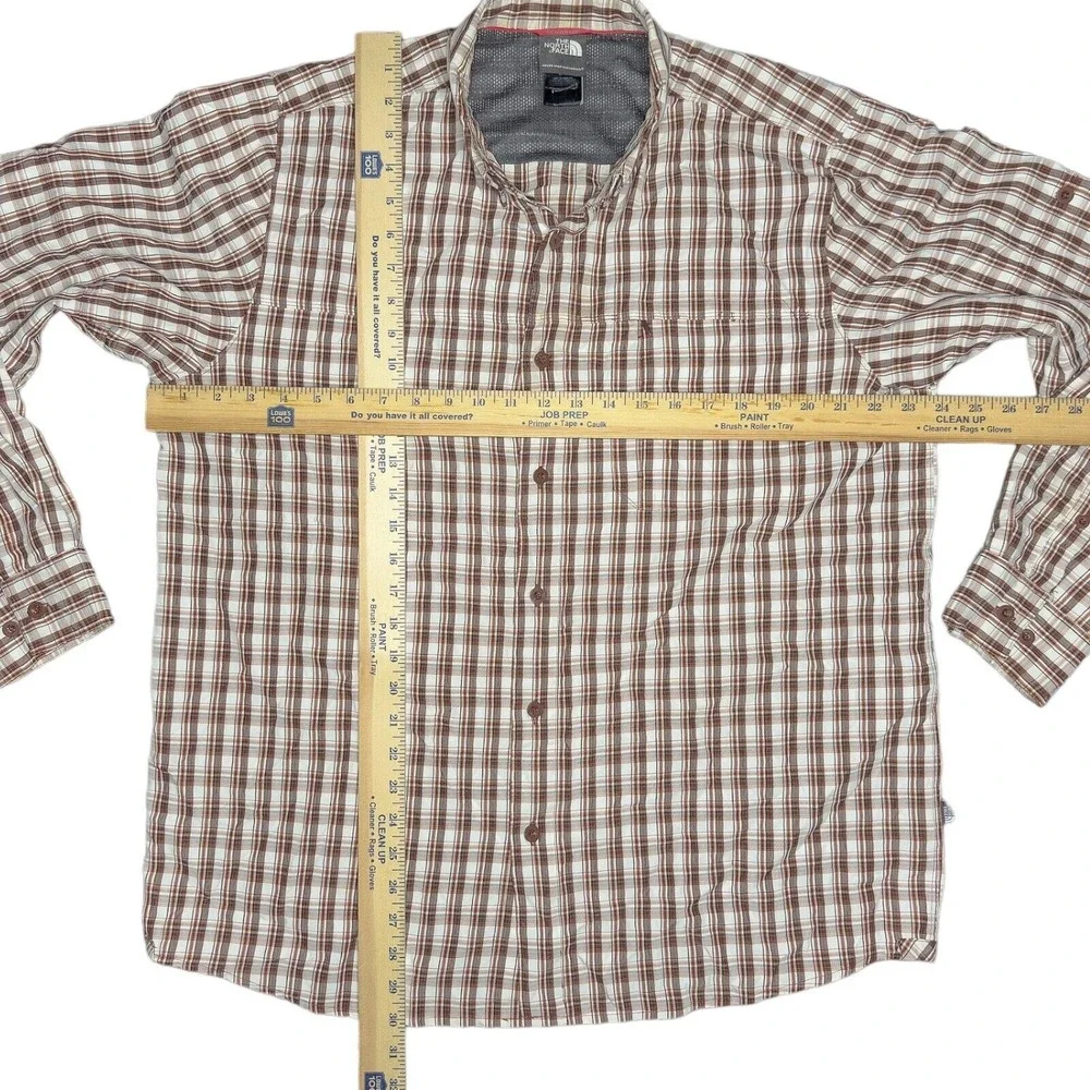 The North Face Men's Large Brown Plaid Long Sleeve Shirt Roll Tab Sleeves Hiking